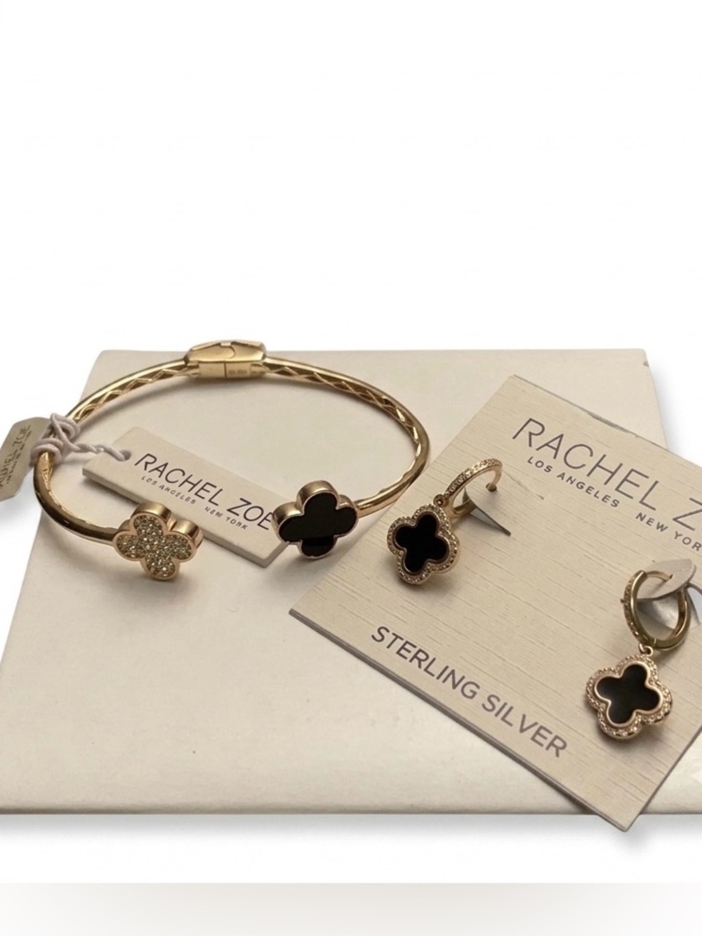 NWT Rachel Zoe Sterling Silver Clover Bracelet Set